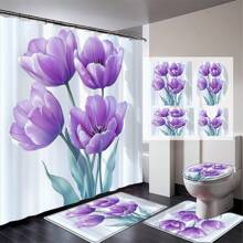 Juego de 1/4 cortinas de ducha para el Día de la Madre, con flores brillantes, para el Día del Presidente, lluvia de primavera, impermeables, estampados con estilo y funcionales, para decoración del hogar, para cada baño, ducha y bañera, con 12 ganchos y tapete de baño lavable a máquina, multiestilo