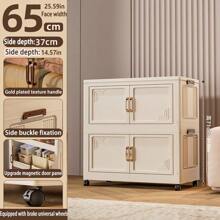 Foldable Multi-Tier Storage Box, Double Door Storage Cabinet For Clothes, Books, Snacks In Bedroom, Living Room, Cream Color
