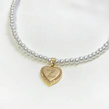 Mặt dây chuyền trang trí hình trái tim và ngọc trai giả Cubic Zirconia 26 chữ sang trọng, thích hợp cho tiệc tùng và đeo hàng ngày - Vàng - Xem 29