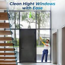 Herramienta limpiadora de ventanas de microfibra súper suave de 125 pulgadas extensible, de uso seco y húmedo, con mango de acero inoxidable y cabezal de plástico, limpiador de vidrio eficaz y sin daños, sin batería