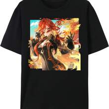 Mavuika Impression T-Shirt.Pyro Archon Cotton Short Sve Tee - Black - View 1