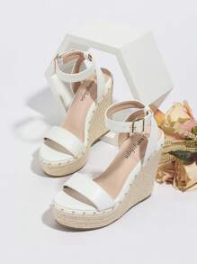 Women's Platform Wedge Heel Slippers, Fashion Comfortable Rhinestone Trimmed Slides