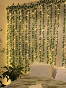 1pc/12pcs Artificial Ivy Vines With Fairy Lights, Suitable For Room Decor, Curtain Decor, Wall, Bedroom, Wedding, Birthday Party Decoration Gifts Graduation,Fake Plants
