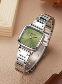 2pcs Set (Without Box) New Popular Lady's Bars & Scale Dial Delicate Small Steel Band Quartz Watch, Suitable For Daily Matching, Anniversary, Holiday Gift - Green - View 4