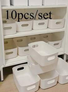10 Pieces White Plastic Storage Basket With Handle - Multifunctional Rectangular Storage Box For Kitchen Cabinets, Bathroom And Pantry - Perfect For Spices, Snacks Essentials, Shelf Basket - Multicolor - View 10