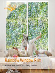 窗户隐私膜彩色玻璃窗膜 3D 装饰窗贴，防晒静电可移除玻璃门膜，家居装饰窗罩非粘性