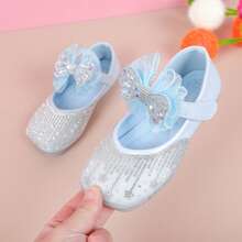 1双女童真皮鞋，镶有水钻、亮片、蝴蝶结，蓝色公主鞋，水晶鞋，2026新款儿童软底婴儿小皮鞋，大童女童鞋，适合春秋季穿着 - 藍色 - 查看 2