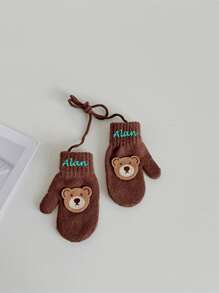 Personalized 1-4 Years Old 1 Pair Cute Bear Face Knitted Children Gloves, Small Bear Fingerless Knitted Gloves, Cartoon Adorable Neck Hanging Winter Baby Warm Knit Mittens - Multicolor - View 8