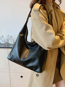 Set Of 3-In-1 Casual Women Handbag, Large Capacity, Solid Color PU Leather, Shoulder/Underarm/Clutch Bags - Black - View 1