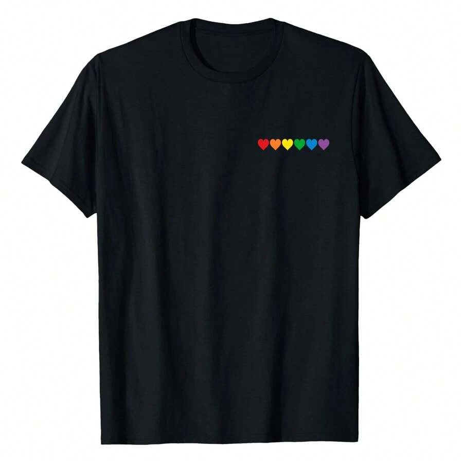 Heart Pocket LGBT Flag Cute Gay Pride Rainbow GLBT Month T-Shirt Women's Plus Size Graphic Tee - màu đen - Xem 1
