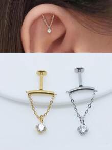 1pc Cubic Zirconia Threaded Stud Lip Stud Set, Cubic Zirconia Pendant Cartilage Earring, Fashion Soft Cartilage Piercing Earrings