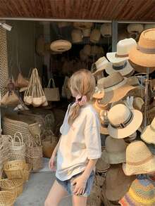 美式休闲风格字母印花宽松短袖T恤 - 灰色 - 查看 3