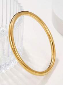 1pc Minimalist Chinese Style Nondroppy Shiny Plain Bangle Bracelet, Versatile Titanium Steel Wristband