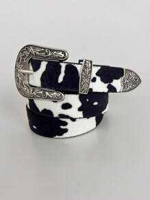 DVN Cow Print Belt, Western Buckle Leather Belt, Fashionable Versatile Fall, Autumn, Halloween Autumn-Winter Accessories,Suitable For Teens, Youth,Men,Casual, Outdoor, Athletic, Vacation, Graduation Gifts, Birthday, Daily Wear - Multicolor - View 12
