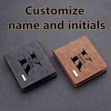 1 pieza Billetera personalizada para hombre, con nombre y inicial grabados por láser, portador de tarjeta de estudiante, billetera plegable vintage, regalo para esposo, padre, aniversario