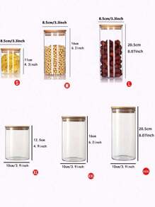 家用玻璃储物罐带竹木盖，直筒玻璃罐，用于谷物、干粮、茶叶，密封、防潮 - 彩色 - 查看 3