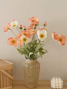 1 Flor artificial de amapola para decoración del hogar, flor de seda con tallo, adornos de flores artificiales para decoración de fiestas, bodas, restaurantes, mesas, ramos, regalos, cumpleaños, graduaciones, jardín, exterior, jardinería, flores falsas.