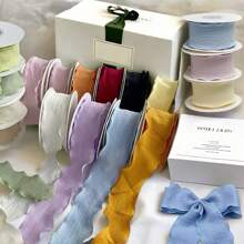 4cm Fish Tail Linen Silk Chiffon Ribbon Lotus Leaf Frill Ribbon Bowknot Pleated Ribbon For Flower Bouquet Packaging Gift Wrap Cake Box Packaging Wedding Party Decor