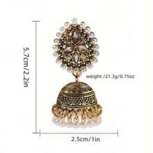 1 Pair Vintage Waterdrop Shaped Pearl & Rhinestone Tassel Alloy Bell Earrings For Women