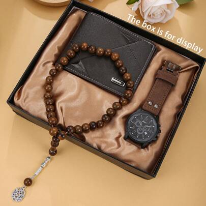 3-Piece Gift Set, Wristwatch, Wallet Plus Bracelet, Brilliant And Engraved