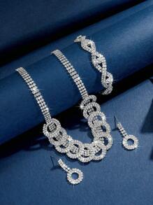 4 pièces Ensemble de bijoux collier, boucles d'oreilles, bracelet en cristal brillant, pendentif géométrique circulaire