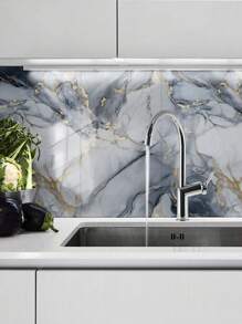 10pcs/Set 1.8㎡ PVC 3D Embossed Blue & Gold Marble Pattern Ceramic Tile Wall Sticker, Waterproof, Mildew-Proof, Decorative Wall Panel For Kitchen & Bathroom - Blue Gilded - View 12