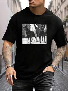 Camiseta Estampado Gráfico "Doberman enojado pruebame" - Camiseta Ligera De Cuello Redondo Para Hombre Con Estampado, Top Casual De Verano En Negro, Diseño Gráfico Blanco, Tejido De Poliéster Cómodo Para Atuendo Casual, Ropa De Playa | Cuello Redondo Casual | Camiseta Ligera, Camisa De Playa Tejido Transpirable 220g Algodón Pesado