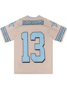 男女通用橄榄球风格休闲运动运动衫，时尚复古宽松上衣 - 米色 - 查看 3