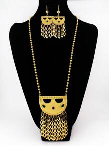 3pcs/Set Vintage Luxury Crescent Moon Earrings And Necklace Set With Gold Coin Fringe Jewelry For Women Weddings And Party Occasion - Yellow Gold - View 2