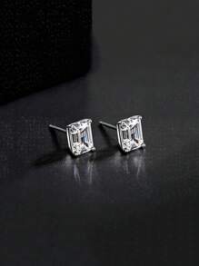 1 Pair French Minimalist 925 Sterling Silver 4-Prong High Carbon Diamond Stud Earrings With Simulated White Crystal, Suitable For Daily Wear For Women - White Gold Yellow Zirconia Earrings - View 1