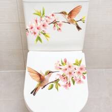 2pcs Floral Toilet Stickers To Add A Romantic Touch To Your Bathroom,Stickers,Wall Decal, Vinyl Decal For Home Decorations,Spring Decoration Items Refresh Your Home,Rama Decoration Stickers Gifts Birthday Graduation