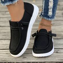 1 双女士防滑圆头帆布舒适轻便平底鞋