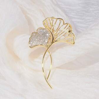 1pc Stylish Ginkgo Leaf Brooch, Flower Lapel Pin For Women, Clothing Accessory Dress Accessories Pin For Clothes Bag Charm School