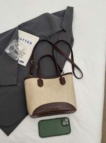 Fashionable Versatile Solid Color New Contrast PU Leather Handbag, Casual Minimalist Feel Crossbody Square Bag For Women