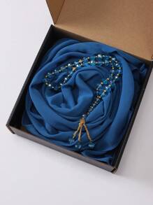 2pcs/Box Muslim Prayer Beads And Chiffon Hijab Set (1pc Hijab + 1pc Bracelets) - Multicolor - View 5