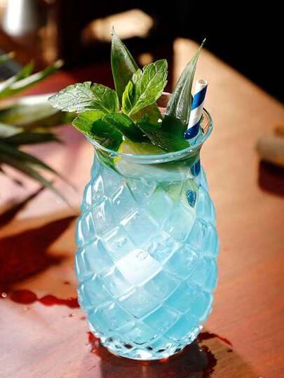 1pc, Pineapple Cocktail Cup, Creative Transparent Embossed Cocktail Glass Cup, Bar Cocktail Glass, Glass Drink Cups With Straws, Suitable For Summer Drinks, Party Or Beach, All Kinds Of Parties, Suitable For Various Beverages Such As Coffee, Fruit Juice And Milk,Exclusive To Bar Nightclubs