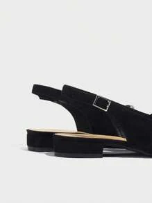 Women's Black Thick Heel Rhinestone Decor Pointed Toe Mule Sandal, French Low Heel Backless Strap Roman Sandal For Casual, Business, Outdoor Activities