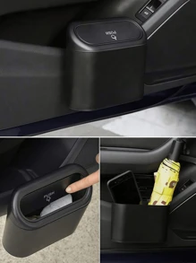 1 pieza Papelera de coche con tapa, disponible en 4 colores (negro, azul, blanco, rosa), mini papelera a prueba de fugas con tapa de apertura a presión, apta para coche, oficina, cocina, dormitorio, excelente como regalo para mujer