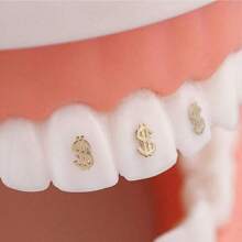 3pcs/Set Golden Metal Dollar Sign Dental Jewelry, Fashionable Unique Teeth Decor Suitable For Hip Hop Parties, Balls
