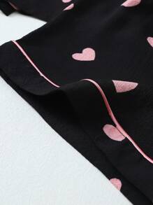 Women's Heart Print Bubble Crinkle Short Sleeve Shorts Pajama Set