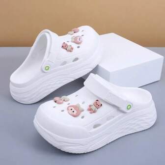 Mode Kvinnor Hollow Out Cherry Girl Dekorerad Plattform Tjock sula Slip-On Tofflor, Bekväma anti-halksandaler för sjuksköterskor, Strand, Medicinsk operationssal, Sommar