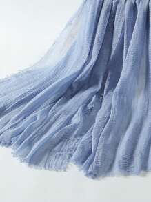 1 chiếc khăn len tua rua màu trơn đơn giản cho váy - Màu xanh bụi bặm - Xem 3