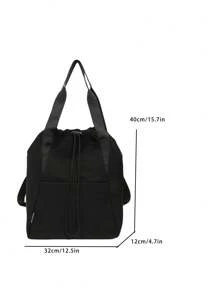 Casual Drawstring Backpack, Lightweight High Capacity Multi-Purpose Daypack, Simple Everyday Commute Tote Bag, School Backpack - Black - View 2