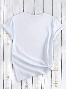 Soft Wo Valentine's Day Heart Print T-Shirt - Casual Black Short Sleeve T-Shirt With "Happy Valentine's Day" Print, Red And White Design, Perfect For Gifts - 白色 - 查看 2