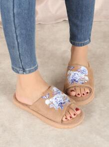 Zapatillas abiertas de dedo para mujer para primavera, verano, otoño e invierno, con espuma de memoria, de felpa suave jaspeada, deslizantes para interiores y dormitorio con estampado de dibujos animados lindos