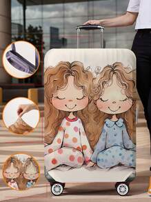 1pc Cartoon Portrait Print Luggage Cover, Fits 18-32 Inch Suitcases. Stretchable, Scratch-Proof & Dustproof, Stylish Decoration For Luggage. - Multicolor - View 30