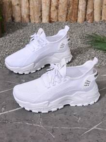 Fall/Winter Women's Fashion Gradient Color Sneakers, Thick Sole Platform Lace-Up Casual Shoes, Versatile Low-Top Vulcanized Trainers, Mesh Breathable Running Shoes, Non-Slip Hiking Shoes, Minimalist Style For Plus Size, Suitable For Gym, Outdoor Running, Sports Activities