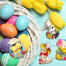 24pcs Spring Easter Wooden Decor, Easter Eggs, Rabbits, Chicks, Lambs, Happy Easter Hollow Wooden Hanging Ornaments Gifts Birthday Graduation