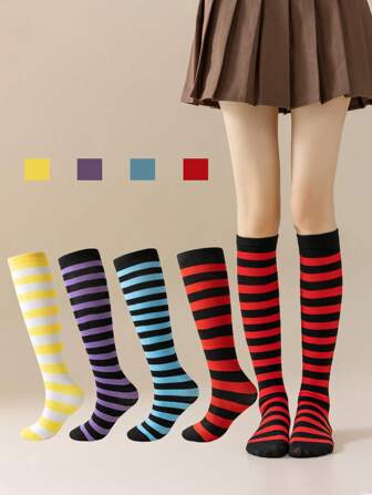 1 par/paquete de medias de mujer a rayas para cosplay y juego de roles, estilo universitario japonés con rayas de colores, para mujer, Y2k