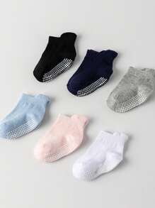 1/3/6 Pairs Plain Color Anti-Slip Infant & Toddler Floor Socks - Boys & Girls, Soft Dotted Grip Socks For Playmat, Trampoline, Indoor Crawling/Walking, Suitable For Daily Wear - Multicolor - View 6